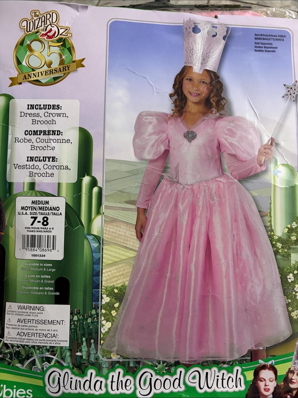 Glinda the Good Witch Kids Costume - Pink Dress with Crown (Size 7-8)